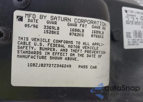 1996 Saturn Sw2 from USA, damaged, VIN 1G8ZJ8272TZ346249